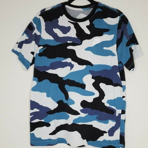 Nike Size L Blue Camo Tee T Shirt Cotton Soft - Picture 2 of 6